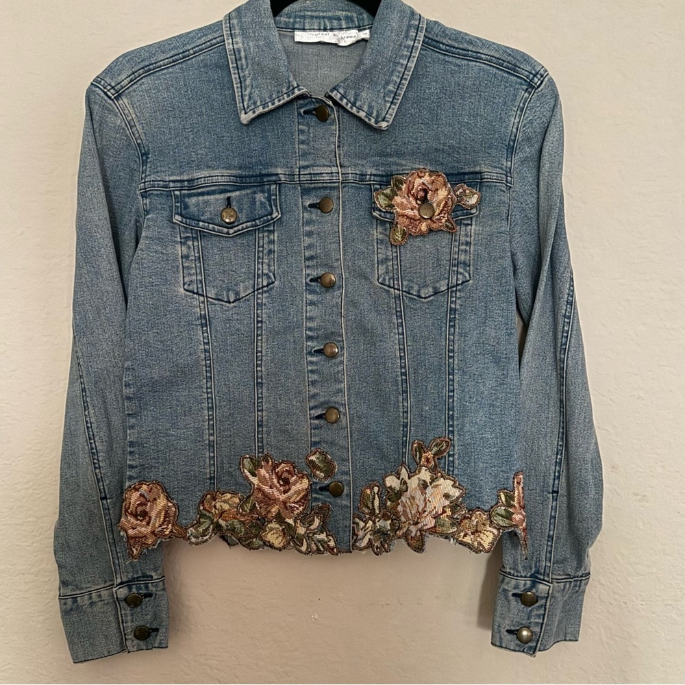 Colour Eighteen Floral Embroidered Denim Jean Jacket